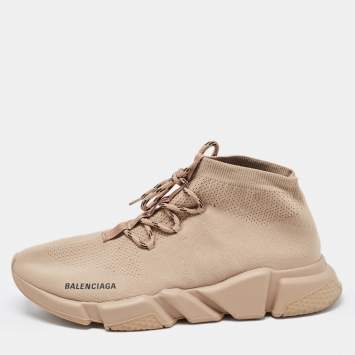 Pre Owned Balenciaga Beige Knit Fabric Speed Trainer Sneakers Size 46