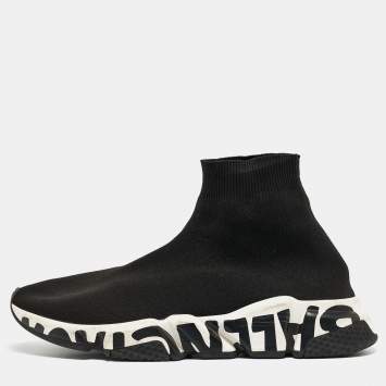 Pre Owned Balenciaga Black Knit Fabric Speed Trainer Sneakers Size 41