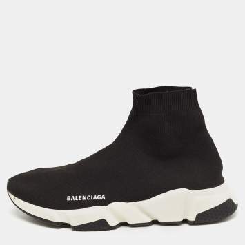 Pre Owned Balenciaga Black Knit Fabric Speed Trainer Sneakers Size 44