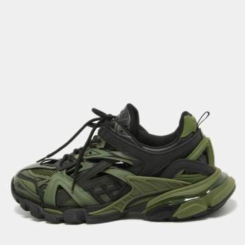 Pre Owned Balenciaga Green Faux Leather and Mesh Track 2 Sneakers Size 42