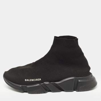 Pre Owned Balenciaga Black Knit Fabric Speed Trainer High Top Sneakers Size 43