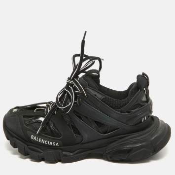 Pre Owned Balenciaga Black Faux Leather and Mesh Track Sneakers Size 36