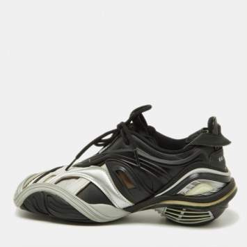Pre Owned Balenciaga Black/Silver Rubber and Mesh Tyrex Sneakers Size 39