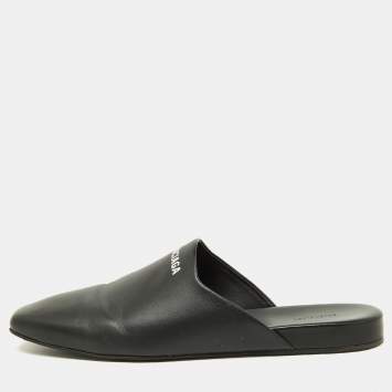 Pre Owned Balenciaga Black Leather Flat Mules Size 41