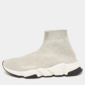 Pre Owned Balenciaga Grey Knit Fabric Speed Trainer Sneakers Size 41