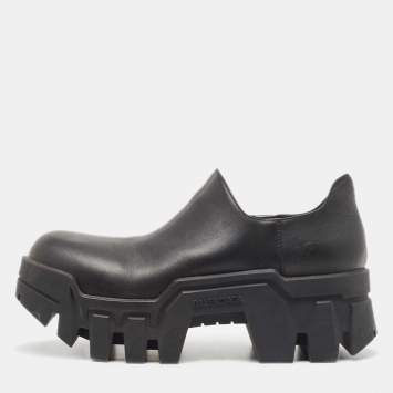Pre Owned Balenciaga Black Leather Bulldozer Mini Boots Size 43
