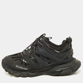 Pre Owned Balenciaga Black Rubber and Mesh Track Sneakers Size 42