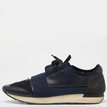 Pre Owned Balenciaga Blue Leather, Mesh and Neoprene Race Runner Sneakers Size 45