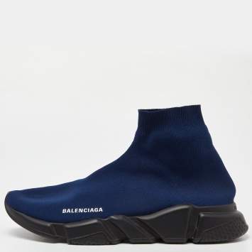 Pre Owned Balenciaga Blue Knit Fabric Speed Trainers High Top Sneakers Size 44