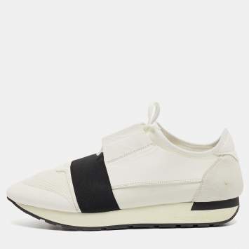 Pre Owned Balenciaga White Mesh and Leather Race Runner Sneakers Size 43
