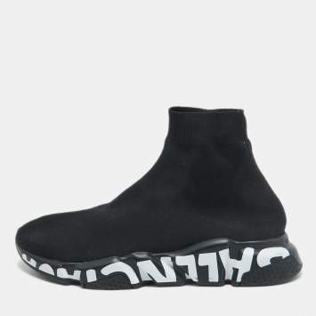 Pre Owned Balenciaga Black Knit Fabric Speed Trainer Sneakers Size 42