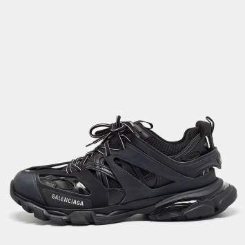 Pre Owned Balenciaga Black Mesh and Faux Leather Track Sneakers Size 46