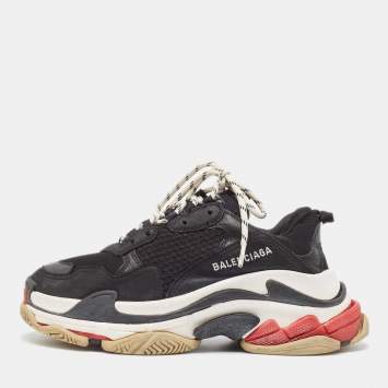 Pre Owned Balenciaga Black Faux Leather and Mesh Triple S Sneakers Size 39