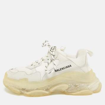 Pre Owned Balenciaga Grey Mesh and  Faux Leather Triple S Sneakers Size 40 