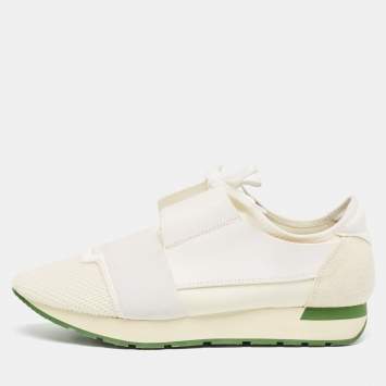 Pre Owned Balenciaga Cream/White Mesh and Leather Race Runner Sneakers Size 41