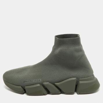 Pre Owned Balenciaga Green Knit Fabric Speed 2.0 High Top Sneakers Size 42