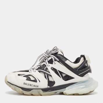 Pre Owned Balenciaga White/Black Leather And Mesh Track Sneakers Size 40