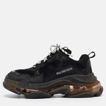 Pre Owned Balenciaga Black Faux Leather and Mesh Triple S Sneakers Size 40