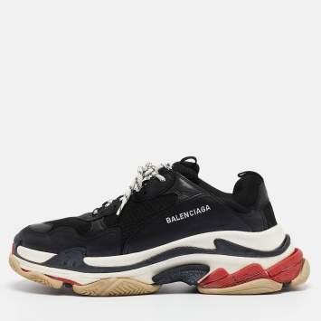 Pre Owned Balenciaga Black Faux Leather And Mesh Triple S Sneakers Size 45
