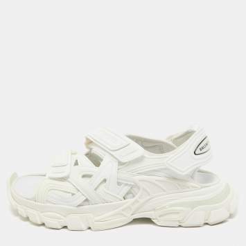 Pre Owned Balenciaga White Rubber and Faux Leather Track Sandals Size 41