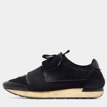 Pre Owned Balenciaga Black Leather and Mesh Race Runner Sneakers Size 42