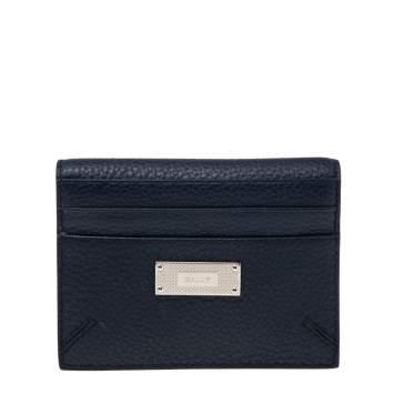 Pre Owned Bally Blue Grained Leather Lalder Suzy Bifold Card Case
