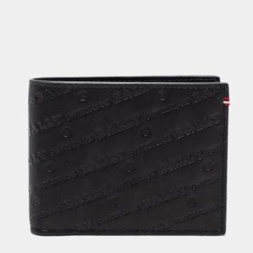 Pre Owned Bally Black Embossed Leather Bifold Wallet