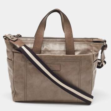 Pre Owned Bally Taupe Leather Laptop Bag