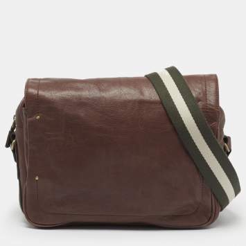 Pre Owned Bally Stripe Brown Leather Messenger Bag
