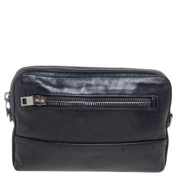 Pre Owned Bally Black Leather Logo Embossed Clutch