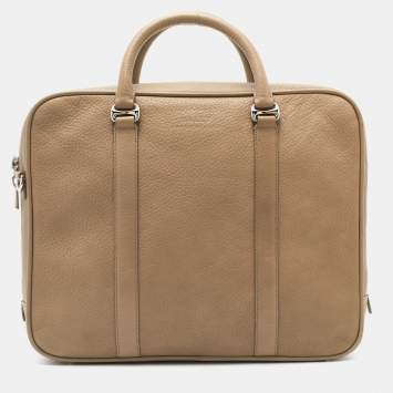 Pre Owned Bally Beige Leather Maed Laptop Bag