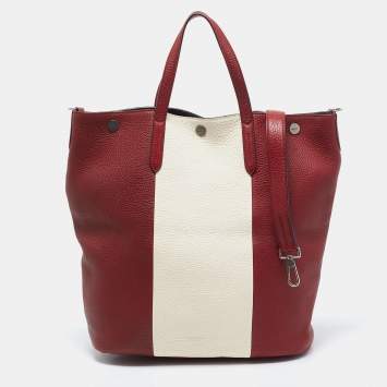 Pre Owned Bally Red/White Leather Trooper Tote