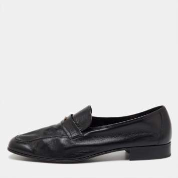 Pre Owned Bally Black Leather Logo Slip On Penny Loafers Size 45