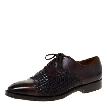 Pre Owned Bally Brown Leather Braided Lace Up Oxfords Size 41