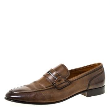 Pre Owned Bally Brown Leather Brignant Slip On Loafers Size 40.5