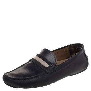 Pre Owned Bally Black Leather Wabler Slip On Loafers Size 39