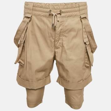 Pre Owned Balmain Beige Cotton Strap Detail Cargo Shorts M