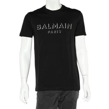 Pre Owned Balmain Black 3D Logo Printed Cotton Crewneck T-Shirt M