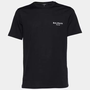 Pre Owned Balmain Black Logo Embroidered Cotton Crew Neck T-Shirt M