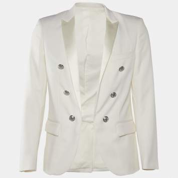 مملوكة مسبقًا Balmain White Wool Open Front Blazer S