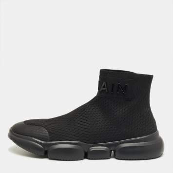 مملوكة مسبقًا حذاء رياضي بالمان جورب محبوك مرن أسود سليب أون بعنق مرتفع مقاس 44