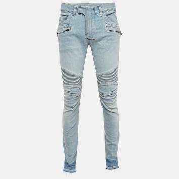 Pre Owned Balmain Blue Washed Denim Skinny Jeans M Waist 32"