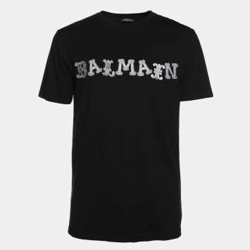 Balmain Black Cotton Logo Print T-Shirt M