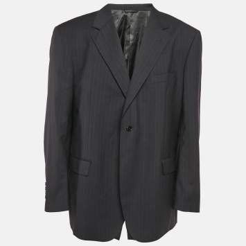 Pre Owned Balmain Navy Blue Pinstripe Wool Blend Tailored Blazer 4XL