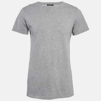 Balmain Grey Cotton Crew Neck Distressed T-Shirt M