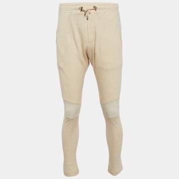 Pre Owned Balmain Cream Cotton Paneled Knit Jogger Pants M