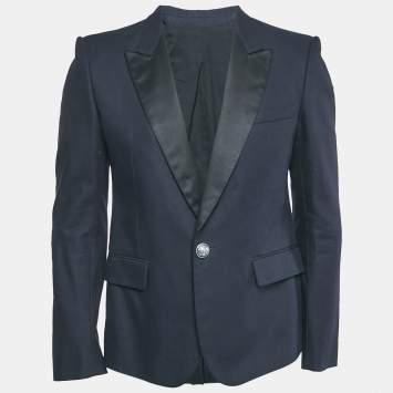 Balmain Navy Blue Cotton Button Detail Single Breasted Blazer L