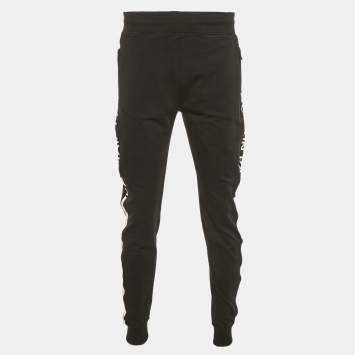 Pre Owned Balmain Black Cotton Knit Logo Contrast Trimmed Track Pants L