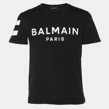 Pre Owned Balmain Black Cotton Logo Print T-Shirt S