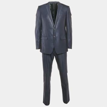 Pre Owned Balmain Navy Blue Wool Tailored Pants Suit M
